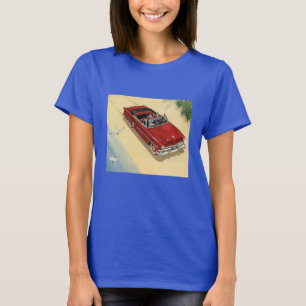 T-shirt Transport Vintage, Voiture Cabriolet Rouge Plage