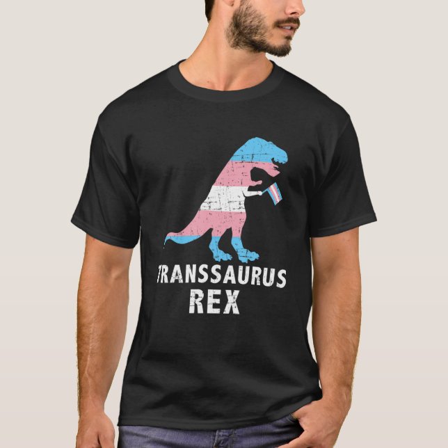 T-shirt Transsaurus Rex Dinosaur En Transgenre Drapeau Pou (Devant)