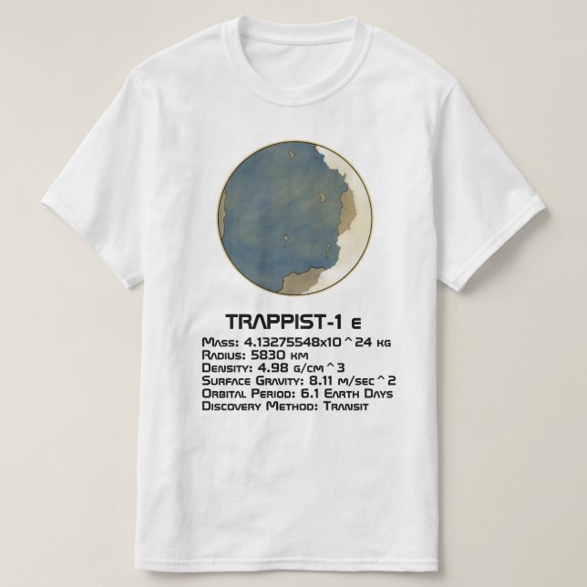 T-shirt TRAPPIST-1 e Données techniques (Design devant)