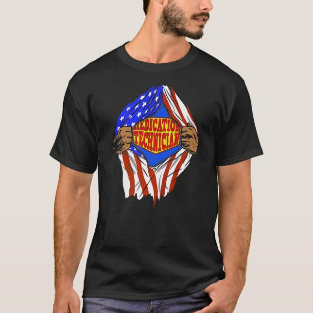 T-shirt Travail de héros de technicien en médicaments (Devant)