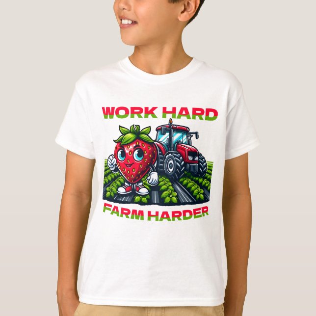 T-shirt Travailler dur, Harder Fermier Drôle Tracteur (Devant)