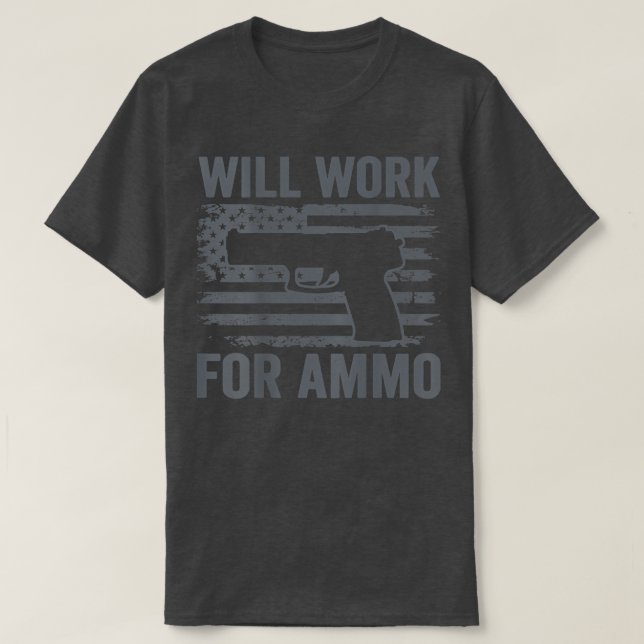 T-shirt Travaillera Pour Ammo USA Drapeau Funny 9mm Pistol (Design devant)