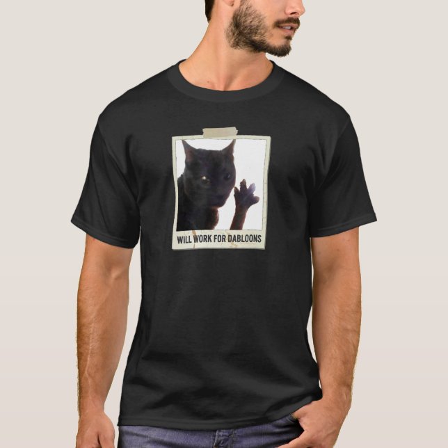 T-shirt Travaillera pour des Dabloons, Drôle de Chat Dablo (Devant)
