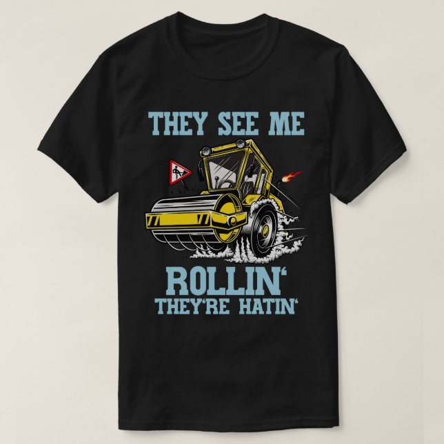 T-shirt Travailleur de construction Funny Steamroller (Design devant)