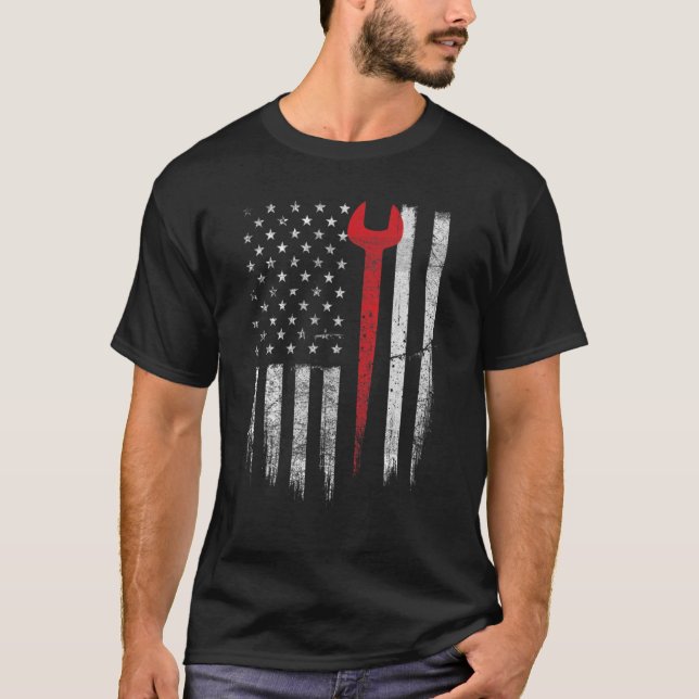 T-shirt Travailleur de fer patriotique USA Drapeau Travail (Devant)
