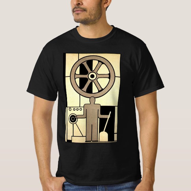 T-shirt Travailleur de roue et de machine d'affaires Art D (Devant)