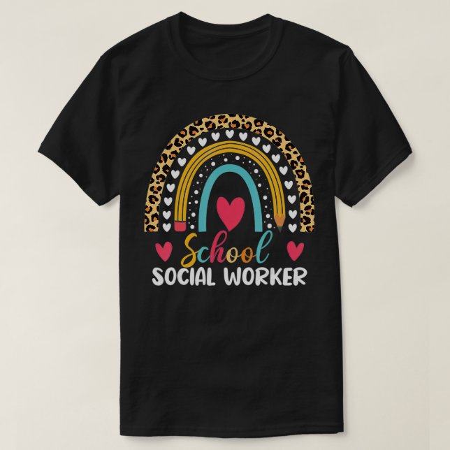 T-shirt Travailleur social Boho Rainbow Leopard Motif (Design devant)
