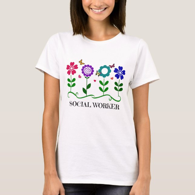 T-shirt Travailleur social...Fleurs, Coeurs et Papillons (Devant)