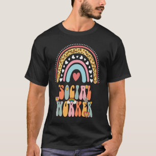 T-shirt Travailleur Social Groovy Rétro Vintage Arc-en-cie