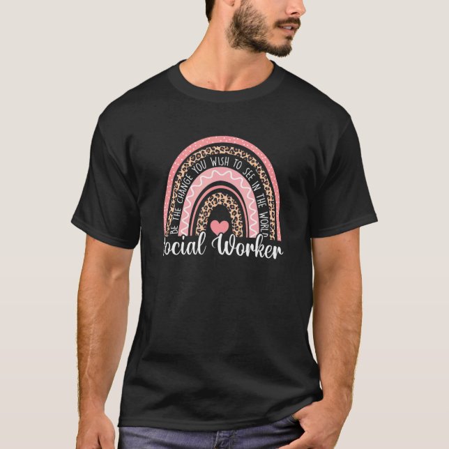T-shirt Travailleur social Leopard Rainbow Work Love (Devant)