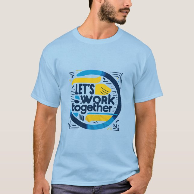 T-shirt Travaillons ensemble avec des hommes bleu marine (Devant)