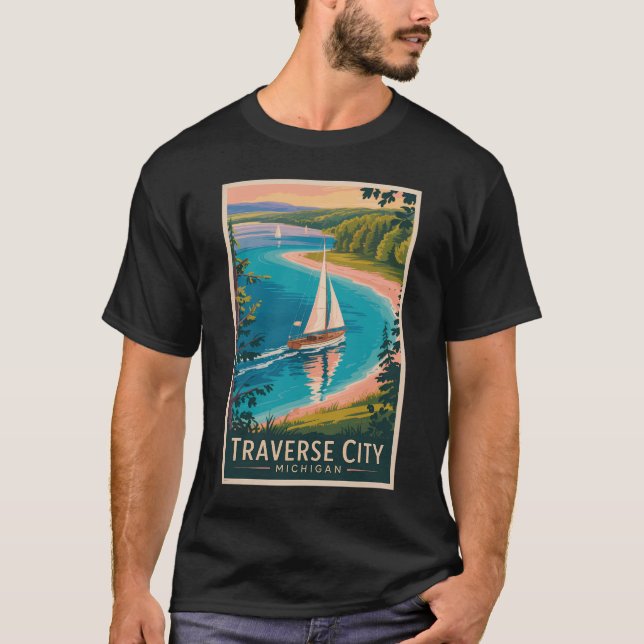 T-shirt Traverse City Michigan Illustration Travel Art (Devant)