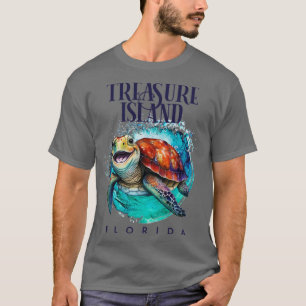 T-shirt Treasure Island Florida Aquarelle Joyeuse tortue d
