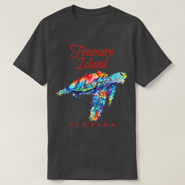 T-shirt Treasure Island Florida Aquarelle Tortue de mer (Design devant)