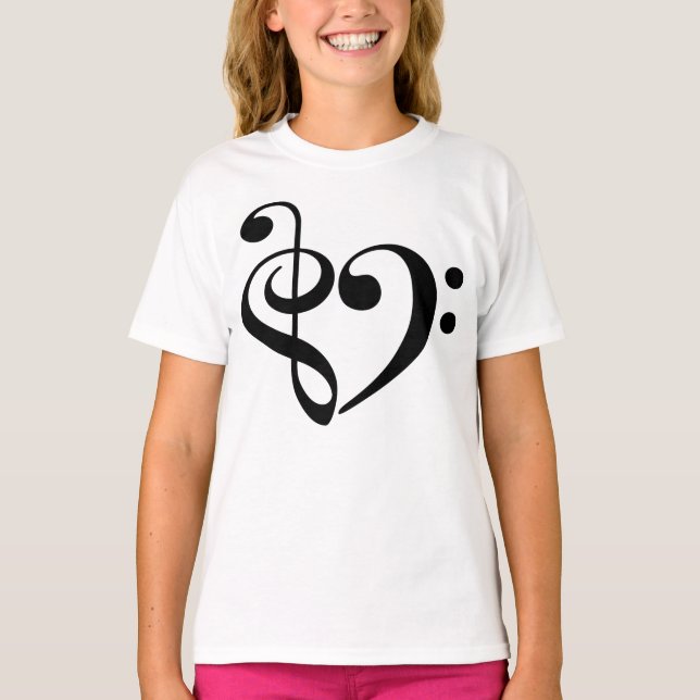 T-shirt Treble Clef Bass Clef Heart Music Lover (Devant)