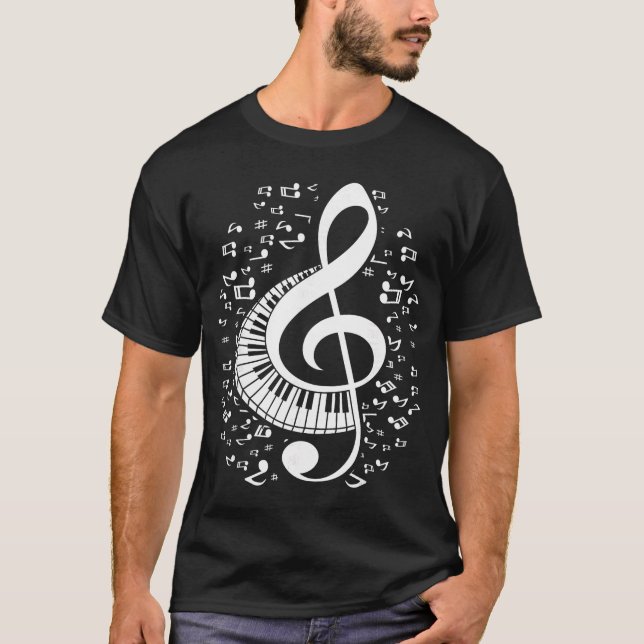 T-shirt Treble Clef Keyboard Classical Music Notes Pianist (Devant)