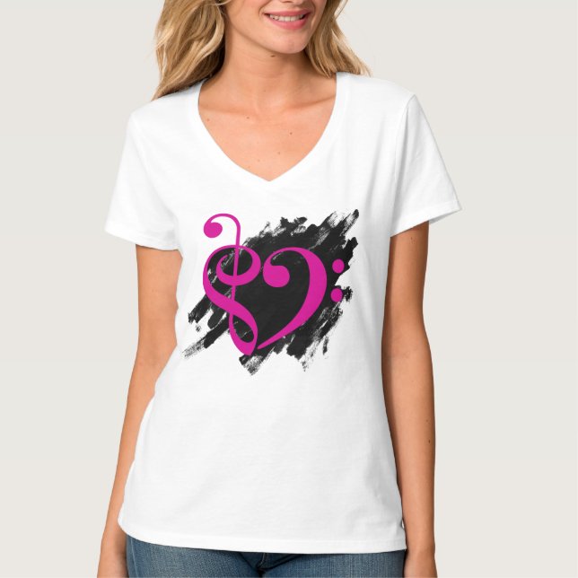 T-shirt Treble et Bass Clef Coeur de musique Fuchsia (Devant)