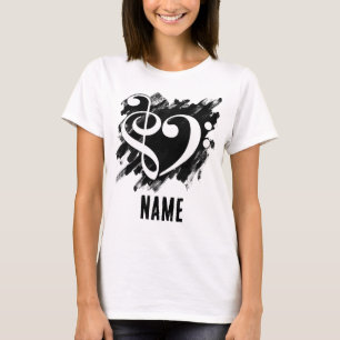 T-shirt Treble et Bass Clef Heart Blanc personnalisable