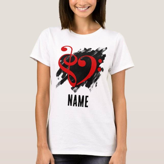 T-shirt Treble et Bass Clef Heart Red personnalisable (Devant)