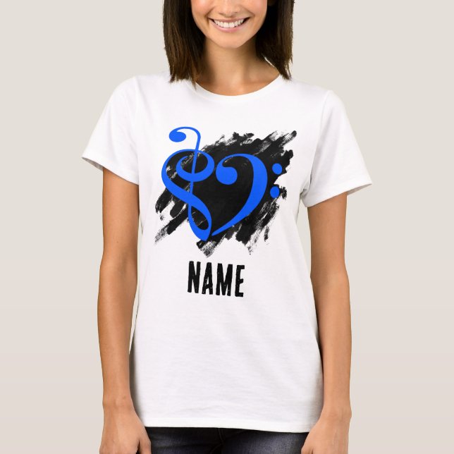 T-shirt Treble et Bass Clef Heart Royal Blue Personnalisab (Devant)