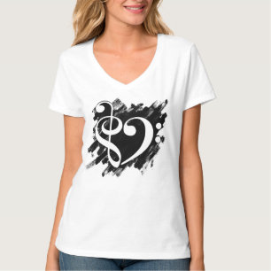 T-shirt Treble et Bass Clef Musical Coeur Blanc