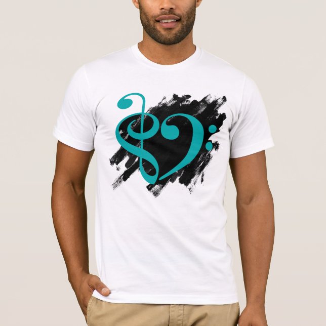 T-shirt Treble et Bass Clef Musical Coeur Turquoise (Devant)