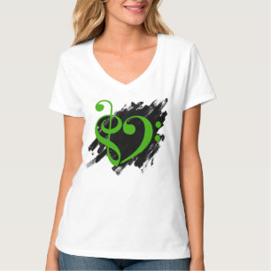T-shirt Treble et Bass Clef Musical Coeur Vert