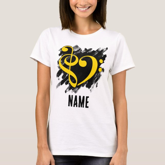 T-shirt Treble et basse Clef Coeur Jaune Personnalisable (Devant)