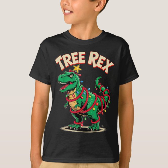 T-shirt Tree Rex Christmas Costume T-rex Dinosaur Xmas Lig (Devant)