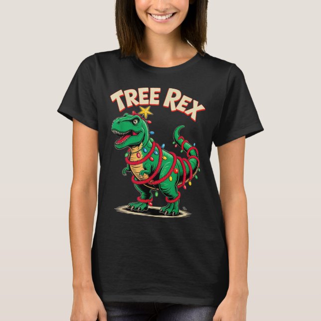 T-shirt Tree Rex Christmas Costume T-rex Dinosaur Xmas Lig (Devant)