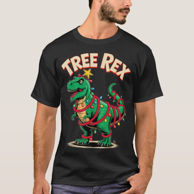 T-shirt Tree Rex Christmas Costume T-rex Dinosaur Xmas Lig (Devant)