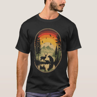 T-shirt Trees Wildlife Nature Forest Bear Deer Sunset Adve