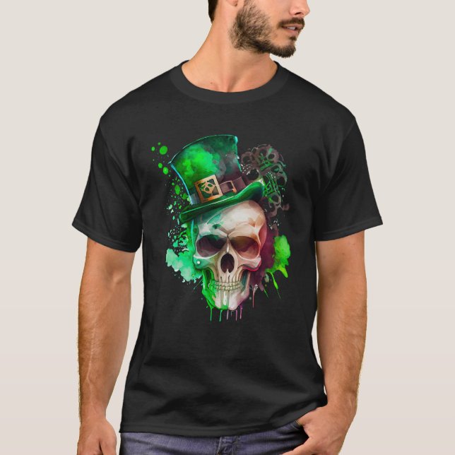 T-shirt Trèfle vert Crâne Irlandais Irlande St Patrick (Devant)