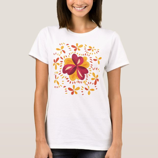 T-shirt Trèfles abstraits dans le rose et le jaune (Devant)