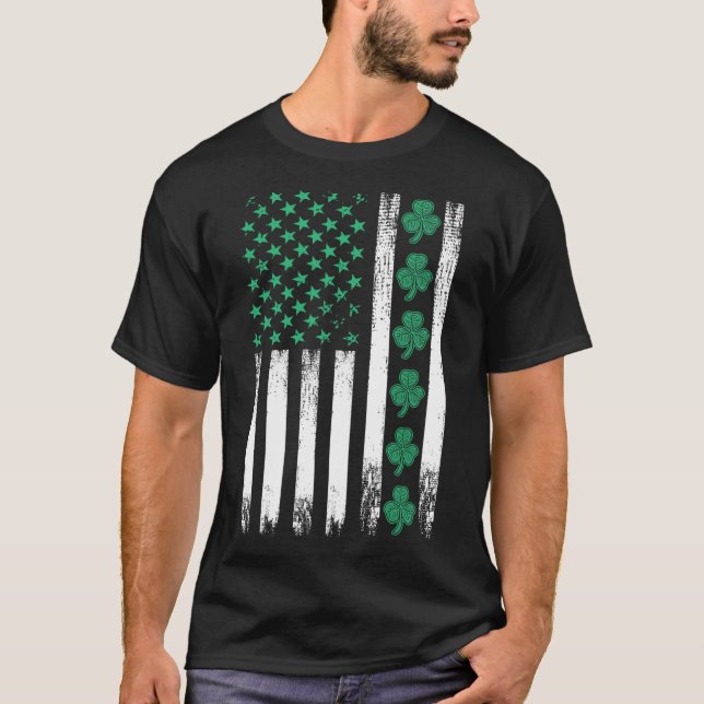 T-shirt Trèfles de drapeau américain irlandais St Patricks (Devant)