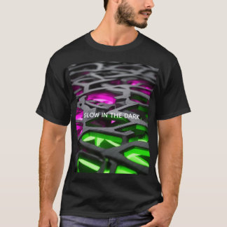 T-shirt Treillis 3D Futuriste Rose Vert Lumineux