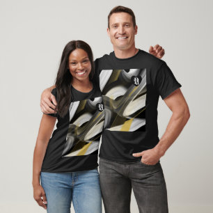 T-shirt Trend Art Abstrait Noir Blanc Or