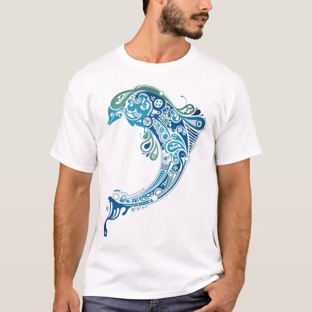 T-shirt Trending Turquoise Dolphin Tattoo Abstrait Art (Devant)