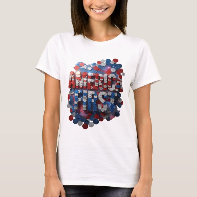 T-shirt Trendy Argent AMÉRIQUE D'ABORD Déclaration Design (Devant)