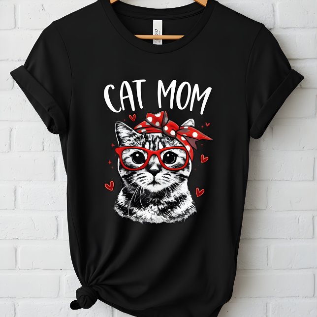 T-shirt Trendy Cat Mom with Glasses & Bandana Women's  (Créateur téléchargé)
