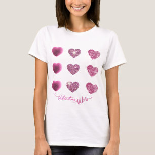 T-shirt Trendy Glam Sparkle Pink Hearts Valentine Vibes
