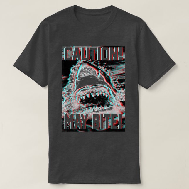 T-shirt Trendy Graphic Shark Attack Attention mai Bite (Design devant)