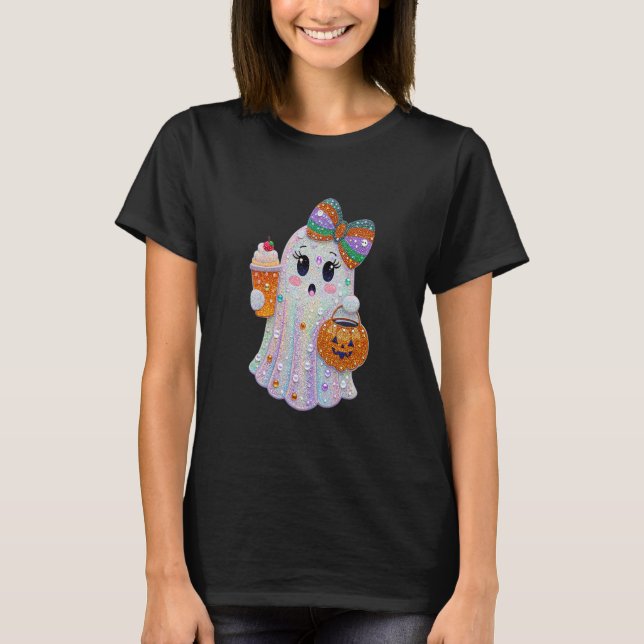 T-shirt Trendy Halloween Rhinestones Ghost (Devant)