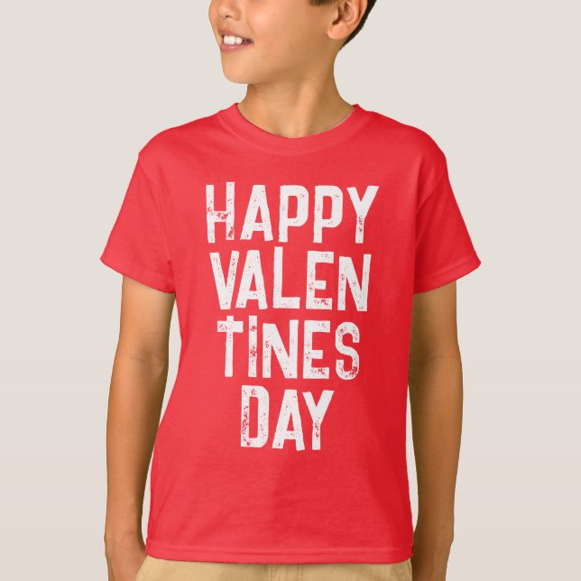 T-SHIRT TRENDY HAPPY VALENTINES DAME BLANC TYPOGRAPHIE T-S (Devant)