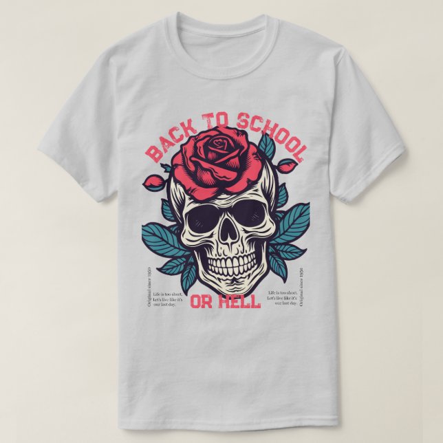T-shirt Trendy retro skull with floral Life is too short  (Design devant)