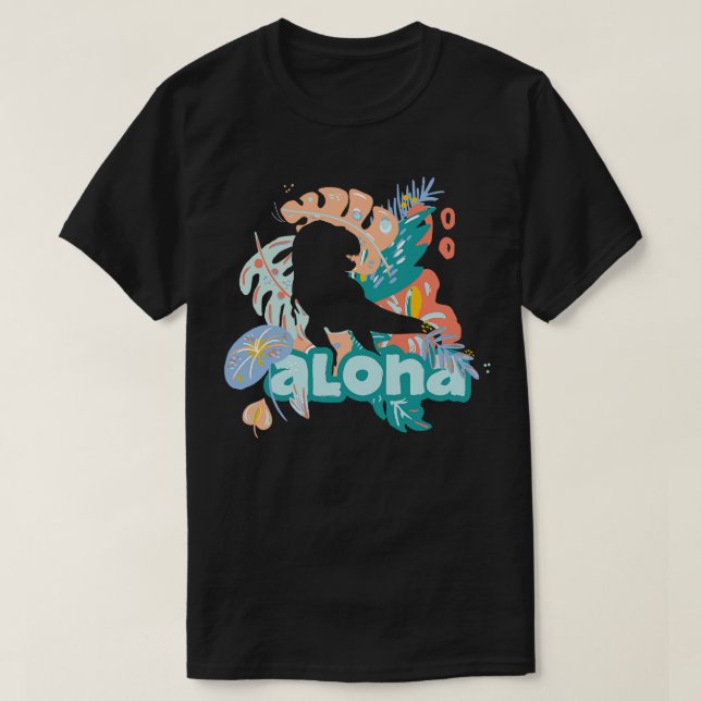 T-shirt Trendy Tropical thème Cute ALOHA DINOSAUR Hawaiian (Design devant)
