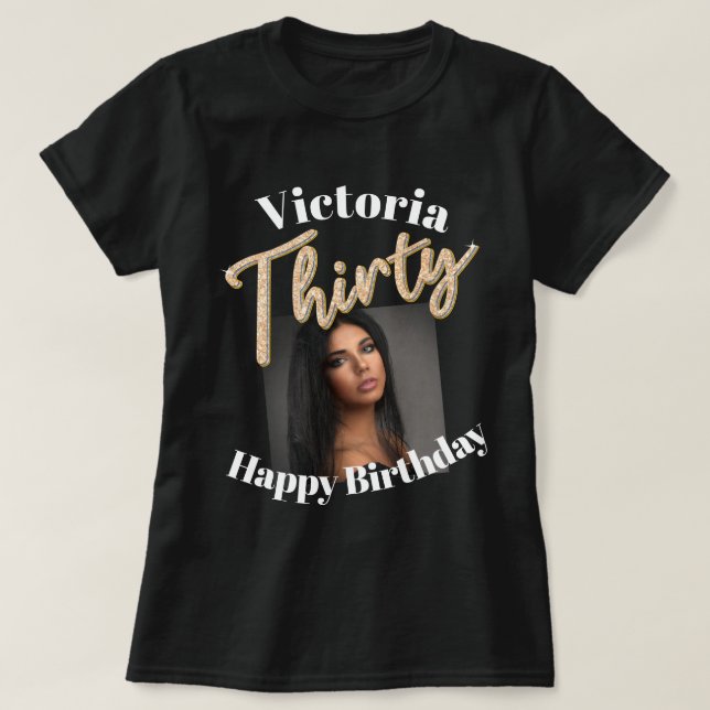 T-shirt Trente 30e anniversaire script photo argent doré (Design devant)