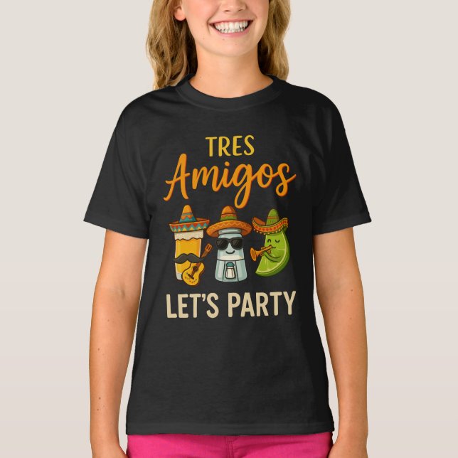 T-shirt Tres Amigos Tequila Salt Lime Cinco De Mayo (Devant)