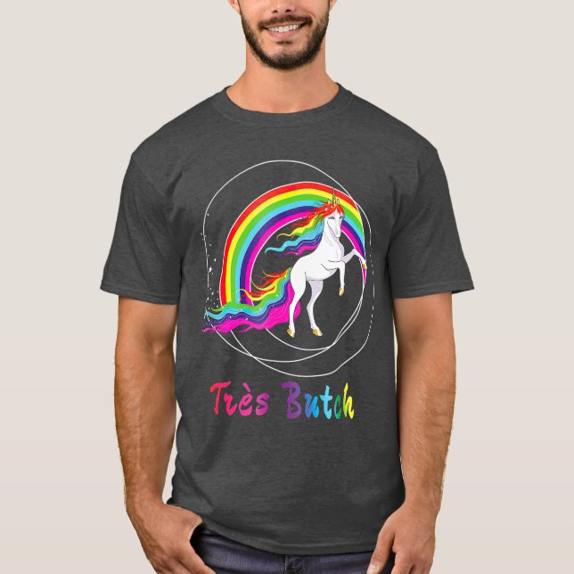 T-shirt Tres Butch Gay pride LGBTQ Queer Unicorn (Devant)