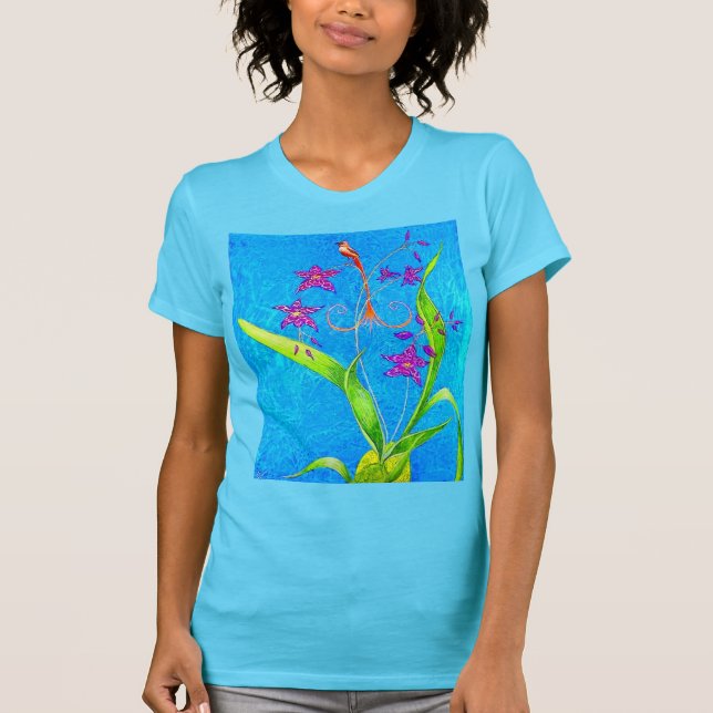 T-shirt Très jolie oiseau à orchidée  (Devant)